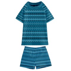 Boho Teal Pattern Kids  Swim Tee And Shorts Set by SpinnyChairDesigns