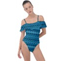 Boho Teal Pattern Frill Detail One Piece Swimsuit View1