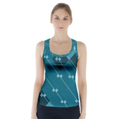 Teal Blue Stripes And Checks Racer Back Sports Top by SpinnyChairDesigns
