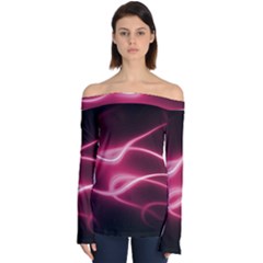 Neon Pink Glow Off Shoulder Long Sleeve Top by SpinnyChairDesigns