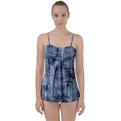 Faded Blue Texture Babydoll Tankini Set by SpinnyChairDesigns