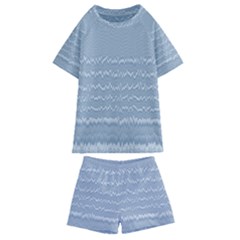 Boho Faded Blue Stripes Kids  Swim Tee And Shorts Set by SpinnyChairDesigns