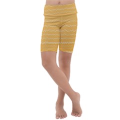 Boho Saffron Yellow Stripes Kids  Lightweight Velour Cropped Yoga Leggings by SpinnyChairDesigns