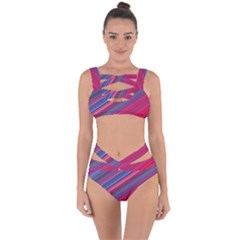 Boho Pink Blue Stripes Bandaged Up Bikini Set  by SpinnyChairDesigns