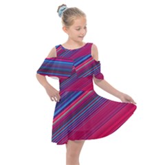 Boho Pink Blue Stripes Kids  Shoulder Cutout Chiffon Dress by SpinnyChairDesigns