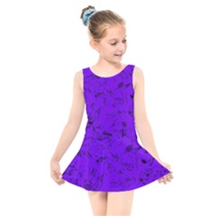 Electric Indigo Music Notes Kids  Skater Dress Swimsuit by SpinnyChairDesigns
