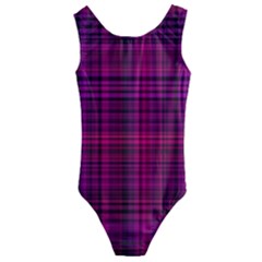 Fuchsia Madras Plaid Kids  Cut-out Back One Piece Swimsuit by SpinnyChairDesigns