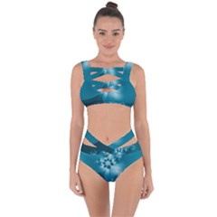 Teal Floral Print Bandaged Up Bikini Set  by SpinnyChairDesigns