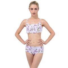 Purple Wildflower Print Layered Top Bikini Set by SpinnyChairDesigns