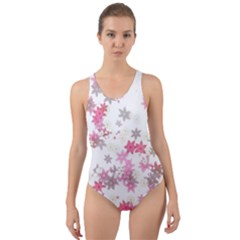 Pink Wildflower Print Cut-out Back One Piece Swimsuit by SpinnyChairDesigns