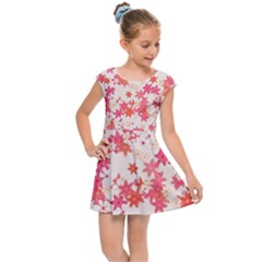Vermilion And Coral Floral Print Kids  Cap Sleeve Dress by SpinnyChairDesigns