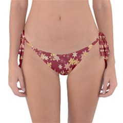 Gold And Tuscan Red Floral Print Reversible Bikini Bottom by SpinnyChairDesigns