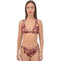 Gold and Tuscan Red Floral Print Double Strap Halter Bikini Set View1