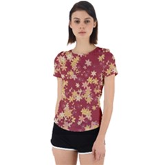 Gold And Tuscan Red Floral Print Back Cut Out Sport Tee by SpinnyChairDesigns