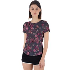 Pink Wine Floral Print Back Cut Out Sport Tee by SpinnyChairDesigns