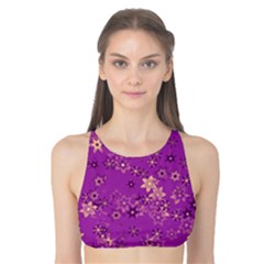 Gold Purple Floral Print Tank Bikini Top by SpinnyChairDesigns