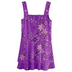 Gold Purple Floral Print Kids  Layered Skirt Swimsuit by SpinnyChairDesigns