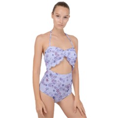 Pastel Purple Floral Pattern Scallop Top Cut Out Swimsuit by SpinnyChairDesigns