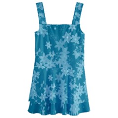 Teal Blue Floral Print Kids  Layered Skirt Swimsuit by SpinnyChairDesigns