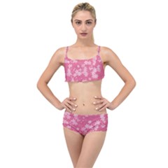 Blush Pink Floral Print Layered Top Bikini Set by SpinnyChairDesigns