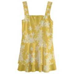 Saffron Yellow Floral Print Kids  Layered Skirt Swimsuit by SpinnyChairDesigns