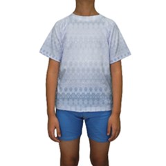 Faded Blue Floral Print Kids  Short Sleeve Swimwear by SpinnyChairDesigns
