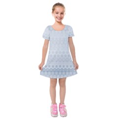 Faded Blue Floral Print Kids  Short Sleeve Velvet Dress by SpinnyChairDesigns