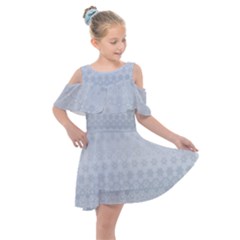 Faded Blue Floral Print Kids  Shoulder Cutout Chiffon Dress by SpinnyChairDesigns