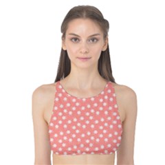 Coral Pink White Floral Print Tank Bikini Top by SpinnyChairDesigns