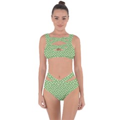 Spring Green White Floral Print Bandaged Up Bikini Set  by SpinnyChairDesigns