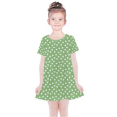 Spring Green White Floral Print Kids  Simple Cotton Dress by SpinnyChairDesigns