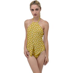 Saffron Yellow White Floral Pattern Go With The Flow One Piece Swimsuit by SpinnyChairDesigns
