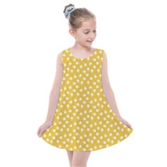 Saffron Yellow White Floral Pattern Kids  Summer Dress by SpinnyChairDesigns