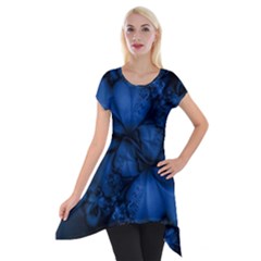 Dark Blue Abstract Pattern Short Sleeve Side Drop Tunic by SpinnyChairDesigns