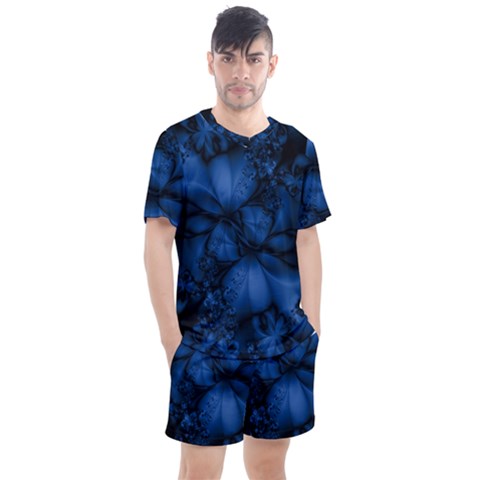 Dark Blue Abstract Pattern Men s Mesh Tee And Shorts Set by SpinnyChairDesigns