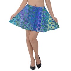Boho Blue Wildflower Print Velvet Skater Skirt by SpinnyChairDesigns