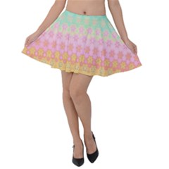 Boho Retro Pastel Floral Pattern Velvet Skater Skirt by SpinnyChairDesigns