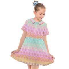 Boho Retro Pastel Floral Pattern Kids  Short Sleeve Shirt Dress by SpinnyChairDesigns