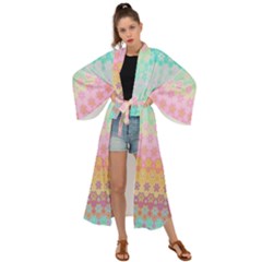 Boho Retro Pastel Floral Pattern Maxi Kimono by SpinnyChairDesigns