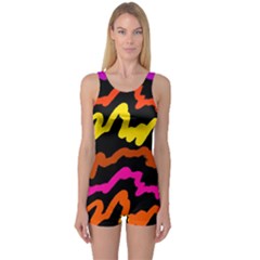 Multicolored Scribble Abstract Pattern One Piece Boyleg Swimsuit by dflcprintsclothing