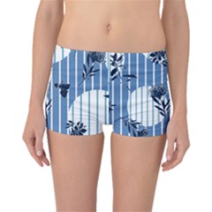 Stripes Blue White Boyleg Bikini Bottoms by designsbymallika