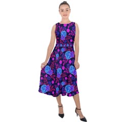 Backgroung Rose Purple Wallpaper Midi Tie-back Chiffon Dress by HermanTelo