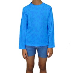 Cornflower Blue Butterfly Print Kids  Long Sleeve Swimwear by SpinnyChairDesigns
