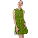 Avocado Green Butterfly Print Sleeveless Shirt Dress View1