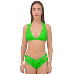 Chartreuse Green Butterfly Print Double Strap Halter Bikini Set by SpinnyChairDesigns