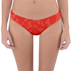 Vermilion Red Butterfly Print Reversible Hipster Bikini Bottoms by SpinnyChairDesigns