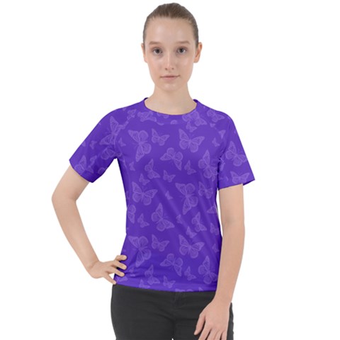 Violet Purple Butterfly Print Women s Sport Raglan Tee by SpinnyChairDesigns