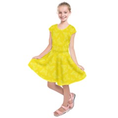 Lemon Yellow Butterfly Print Kids  Short Sleeve Dress by SpinnyChairDesigns