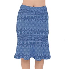 Boho Denim Blue Short Mermaid Skirt by SpinnyChairDesigns