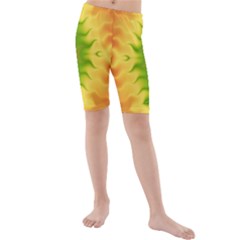 Lemon Lime Tie Dye Kids  Mid Length Swim Shorts by SpinnyChairDesigns